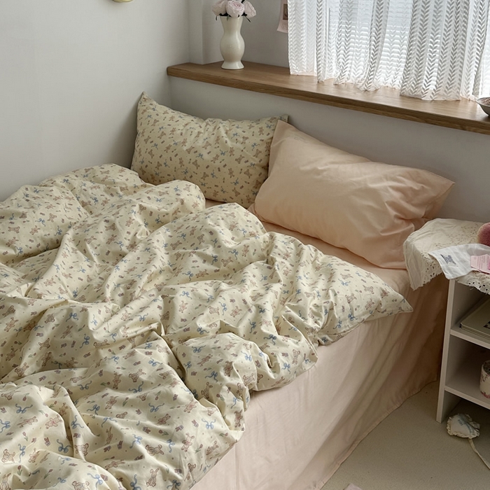 91家纺网 家纺一手货源 找家纺 柚可家居 2024秋季新款40支全棉斜纹四件套-小漫春 贝拉兔兔