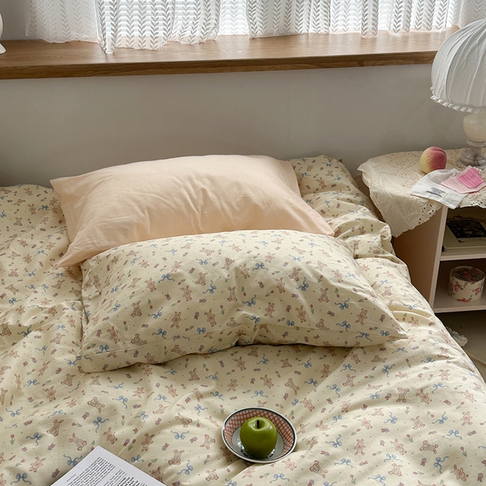 91家纺网 家纺一手货源 找家纺 柚可家居 2024秋季新款40支全棉斜纹四件套-小漫春 贝拉兔兔