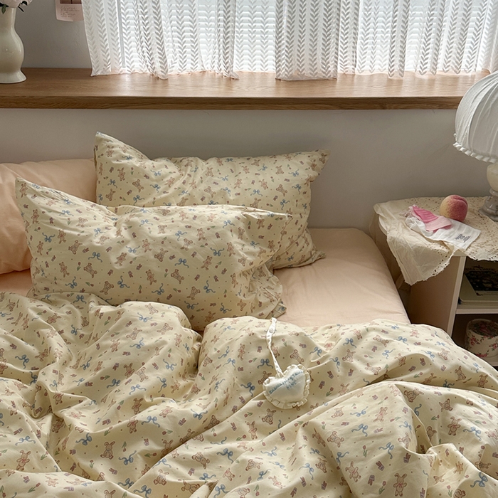 91家纺网 家纺一手货源 找家纺 柚可家居 2024秋季新款40支全棉斜纹四件套-小漫春 贝拉兔兔