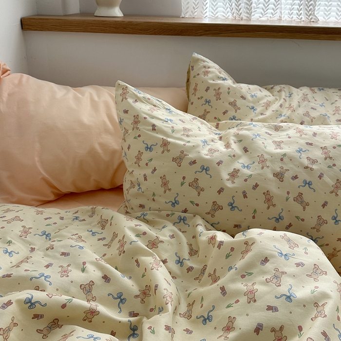 91家纺网 家纺一手货源 找家纺 柚可家居 2024秋季新款40支全棉斜纹四件套-小漫春 贝拉兔兔