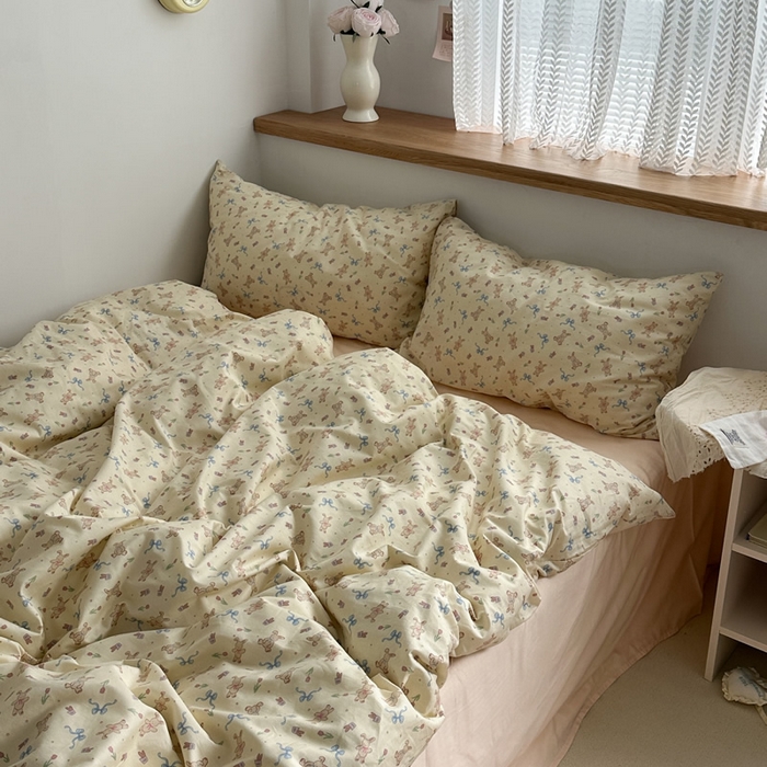 91家纺网 家纺一手货源 找家纺 柚可家居 2024秋季新款40支全棉斜纹四件套-小漫春 贝拉兔兔