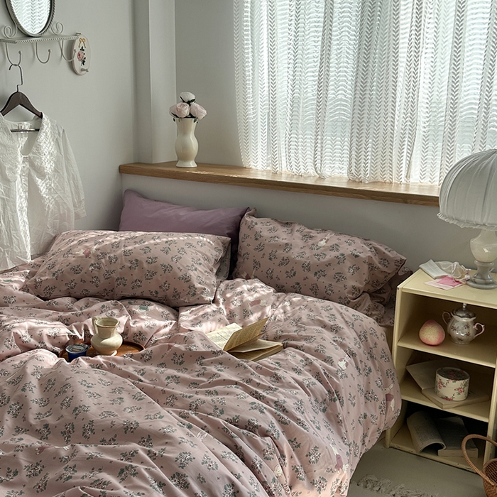 柚可家居 2024秋季新款40支全棉斜纹四件套-小漫春 莓莓兔