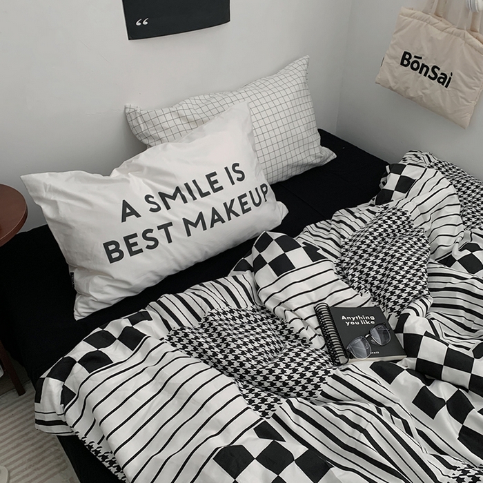 柚可家居 2024秋季新款40支全棉斜纹四件套-小漫春 棋盘格千鸟格