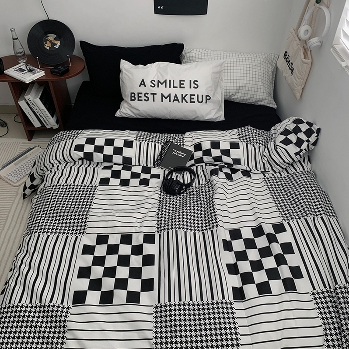 91家纺网 家纺一手货源 找家纺 柚可家居 2024秋季新款40支全棉斜纹四件套-小漫春 棋盘格千鸟格