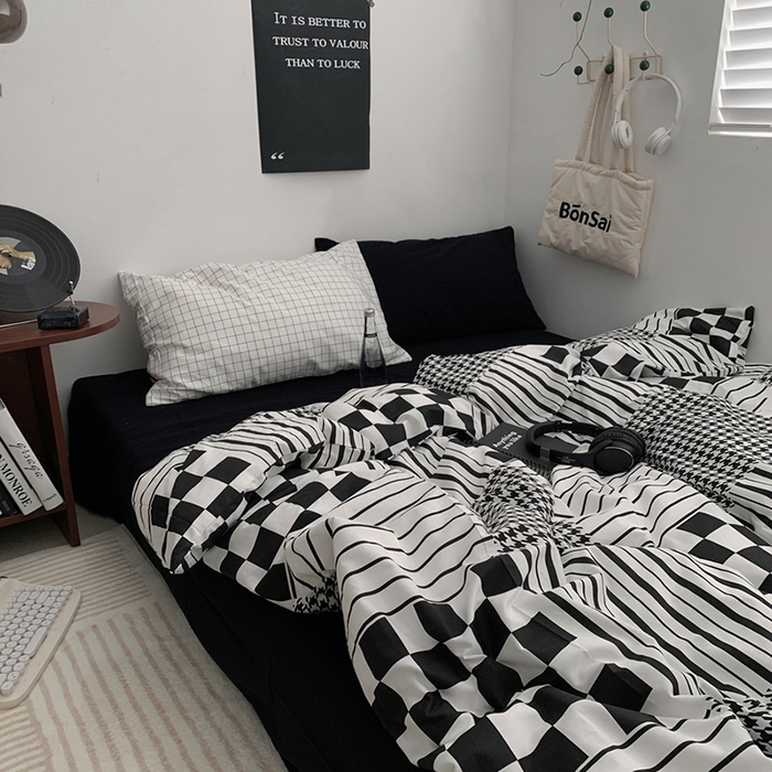 91家纺网 家纺一手货源 找家纺 柚可家居 2024秋季新款40支全棉斜纹四件套-小漫春 棋盘格千鸟格