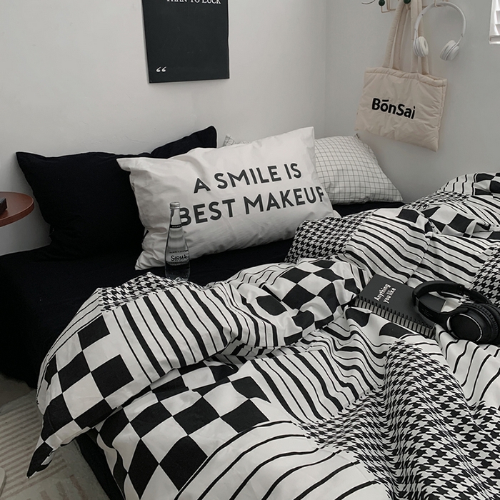 91家纺网 家纺一手货源 找家纺 柚可家居 2024秋季新款40支全棉斜纹四件套-小漫春 棋盘格千鸟格