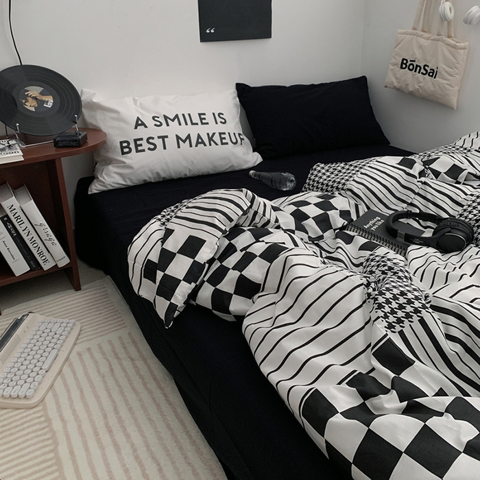 91家纺网 家纺一手货源 找家纺 柚可家居 2024秋季新款40支全棉斜纹四件套-小漫春 棋盘格千鸟格