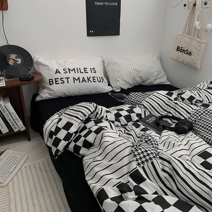 91家纺网 家纺一手货源 找家纺 柚可家居 2024秋季新款40支全棉斜纹四件套-小漫春 棋盘格千鸟格