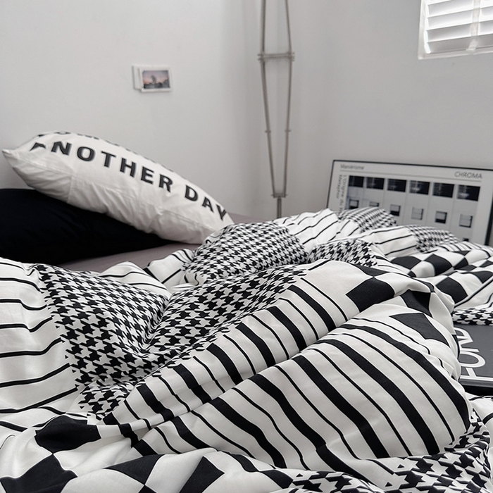 91家纺网 家纺一手货源 找家纺 柚可家居 2024秋季新款40支全棉斜纹四件套-小漫春 白日梦-千鸟格