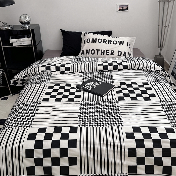 91家纺网 家纺一手货源 找家纺 柚可家居 2024秋季新款40支全棉斜纹四件套-小漫春 白日梦-千鸟格