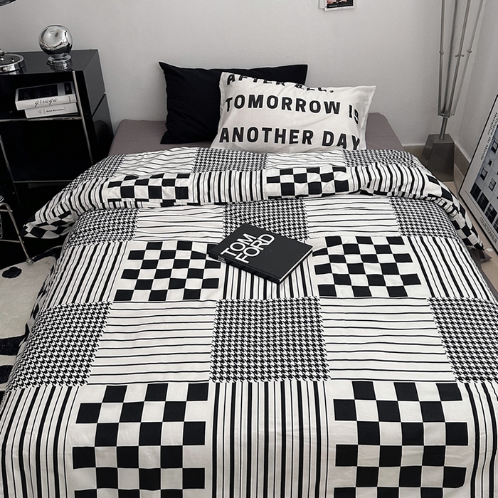 91家纺网 家纺一手货源 找家纺 柚可家居 2024秋季新款40支全棉斜纹四件套-小漫春 白日梦-千鸟格