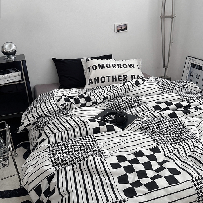 91家纺网 家纺一手货源 找家纺 柚可家居 2024秋季新款40支全棉斜纹四件套-小漫春 白日梦-千鸟格