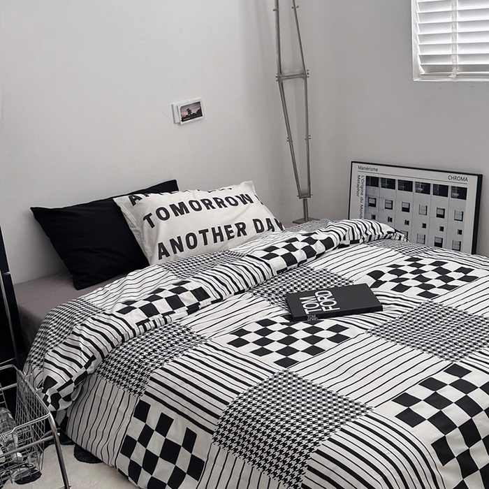 91家纺网 家纺一手货源 找家纺 柚可家居 2024秋季新款40支全棉斜纹四件套-小漫春 白日梦-千鸟格