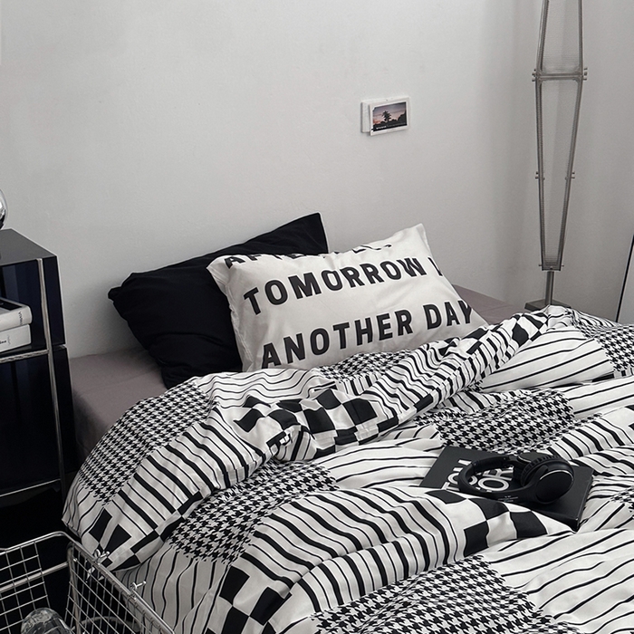 91家纺网 家纺一手货源 找家纺 柚可家居 2024秋季新款40支全棉斜纹四件套-小漫春 白日梦-千鸟格