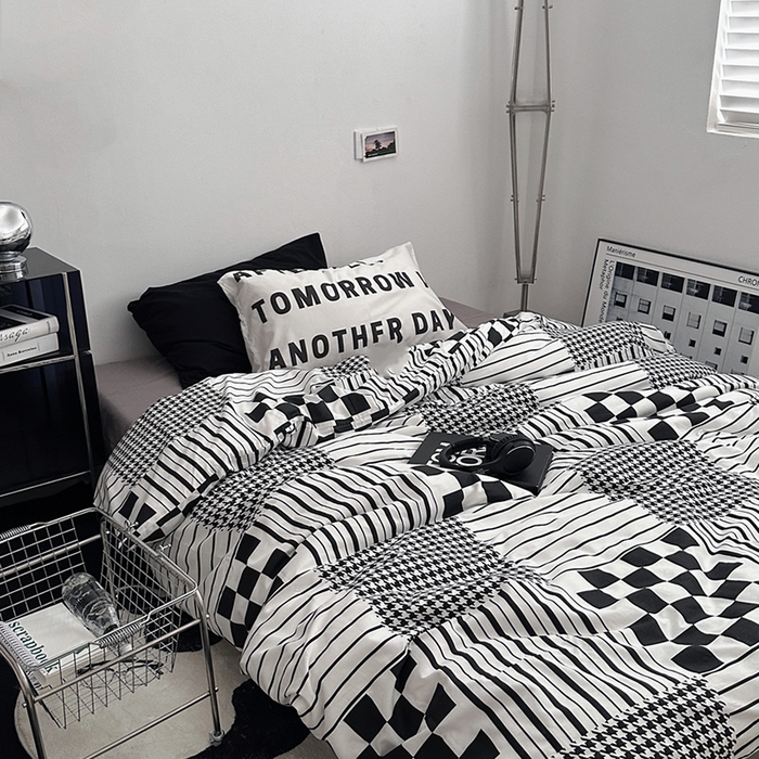 91家纺网 家纺一手货源 找家纺 柚可家居 2024秋季新款40支全棉斜纹四件套-小漫春 白日梦-千鸟格