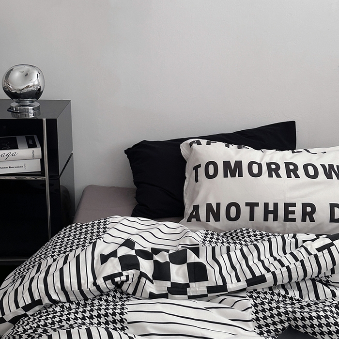 91家纺网 家纺一手货源 找家纺 柚可家居 2024秋季新款40支全棉斜纹四件套-小漫春 白日梦-千鸟格