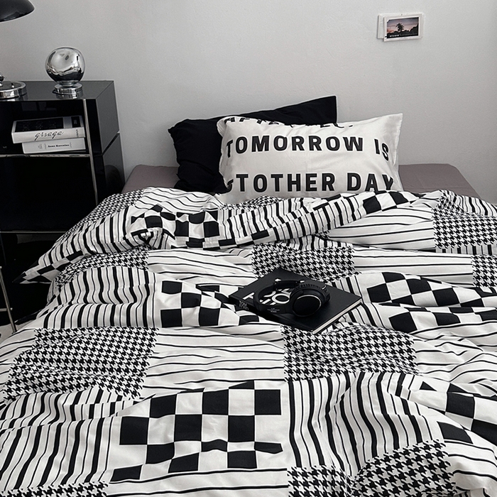 91家纺网 家纺一手货源 找家纺 柚可家居 2024秋季新款40支全棉斜纹四件套-小漫春 白日梦-千鸟格