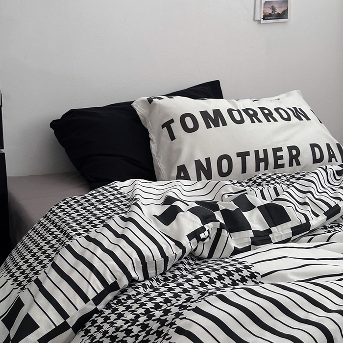 91家纺网 家纺一手货源 找家纺 柚可家居 2024秋季新款40支全棉斜纹四件套-小漫春 白日梦-千鸟格