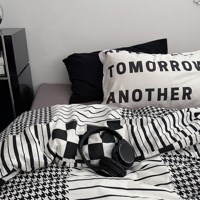 91家纺网 家纺一手货源 找家纺 柚可家居 2024秋季新款40支全棉斜纹四件套-小漫春 白日梦-千鸟格