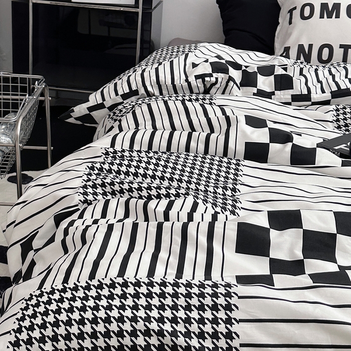 91家纺网 家纺一手货源 找家纺 柚可家居 2024秋季新款40支全棉斜纹四件套-小漫春 白日梦-千鸟格