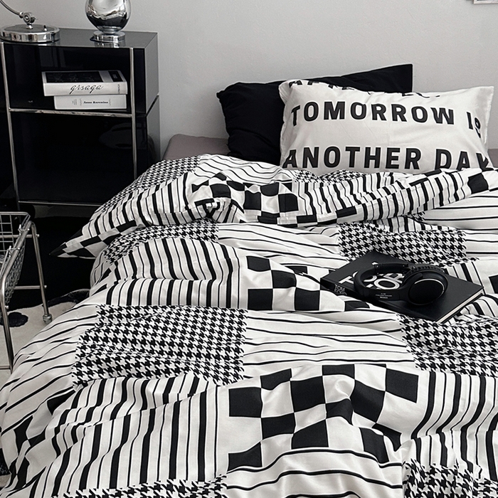 91家纺网 家纺一手货源 找家纺 柚可家居 2024秋季新款40支全棉斜纹四件套-小漫春 白日梦-千鸟格