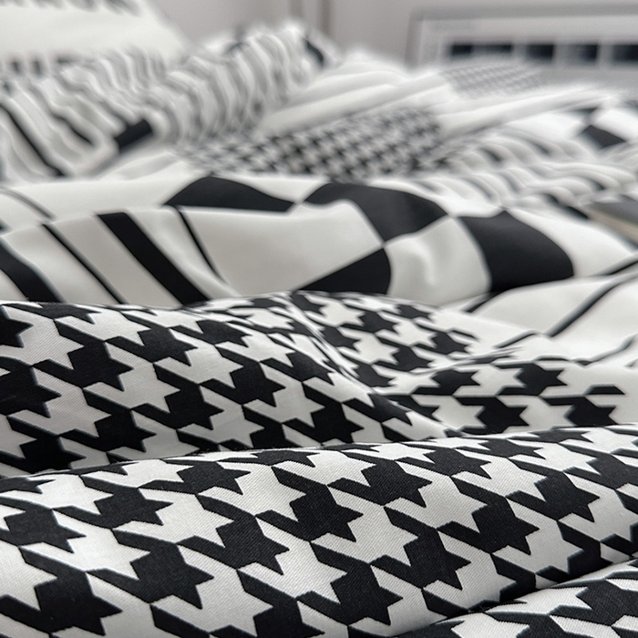 91家纺网 家纺一手货源 找家纺 柚可家居 2024秋季新款40支全棉斜纹四件套-小漫春 白日梦-千鸟格