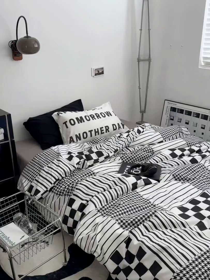 91家纺网 家纺一手货源 找家纺 柚可家居 2024秋季新款40支全棉斜纹四件套-小漫春 白日梦-千鸟格