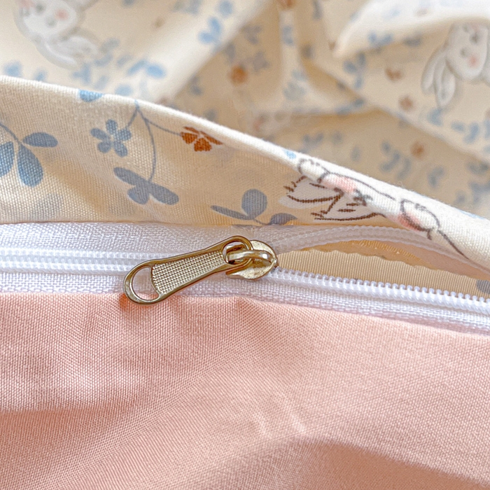 91家纺网 家纺一手货源 找家纺 朵朵家纺2025新款水洗云朵糯糯棉三四件套水洗棉简约风ins风小碎花学生宿舍床被套床单款床笠款三四件套——单被套 - 副本 花丛兔