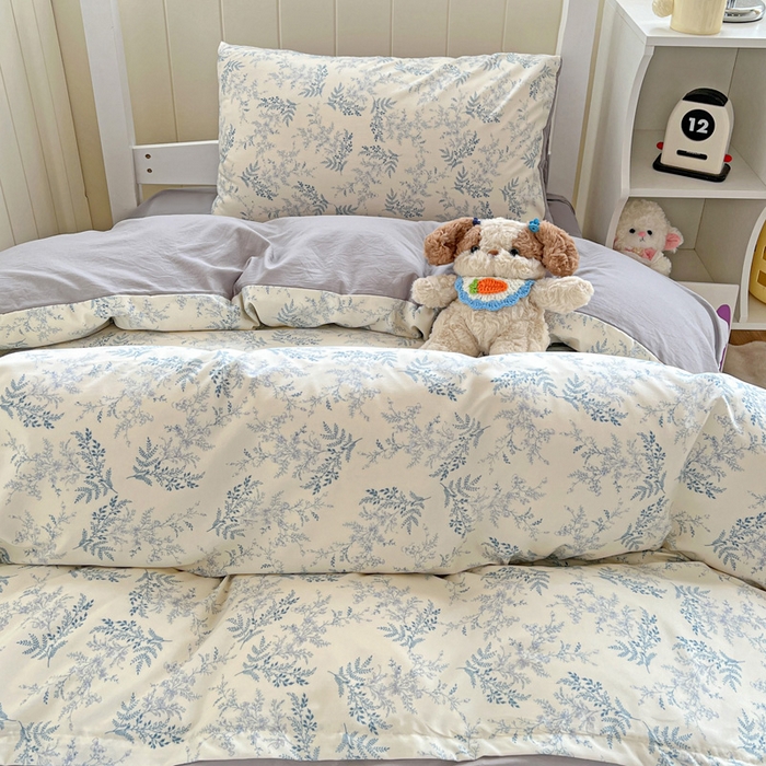 91家纺网 家纺一手货源 找家纺 朵朵家纺2025新款水洗云朵糯糯棉三四件套水洗棉简约风ins风小碎花学生宿舍床被套床单款床笠款三四件套——单被套  蓝颜