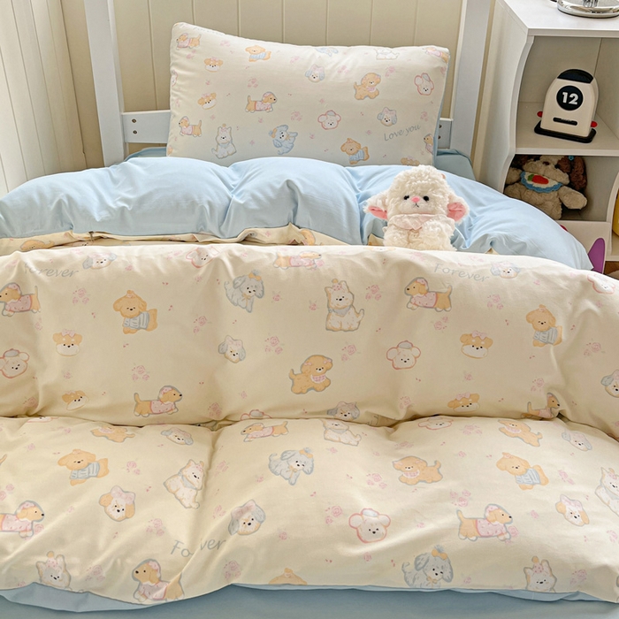 91家纺网 家纺一手货源 找家纺 朵朵家纺2025新款水洗云朵糯糯棉三四件套水洗棉简约风ins风小碎花学生宿舍床被套床单款床笠款三四件套——单被套  萌宠