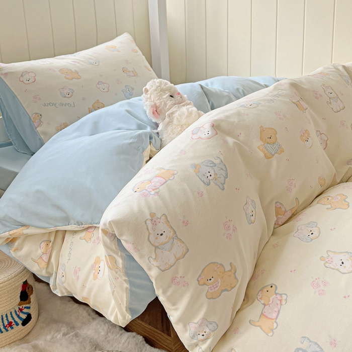 91家纺网 家纺一手货源 找家纺 朵朵家纺2025新款水洗云朵糯糯棉三四件套水洗棉简约风ins风小碎花学生宿舍床被套床单款床笠款三四件套——单被套  萌宠