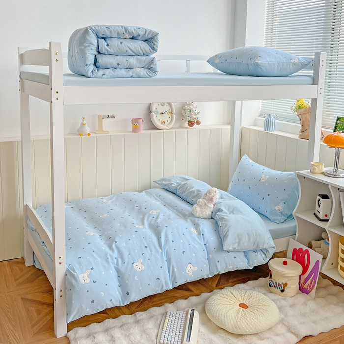 91家纺网 家纺一手货源 找家纺 朵朵家纺2025新款水洗云朵糯糯棉三四件套水洗棉简约风ins风小碎花学生宿舍床被套床单款床笠款三四件套——单被套 - 副本 星空兔