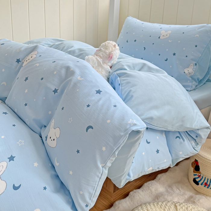 91家纺网 家纺一手货源 找家纺 朵朵家纺2025新款水洗云朵糯糯棉三四件套水洗棉简约风ins风小碎花学生宿舍床被套床单款床笠款三四件套——单被套 - 副本 星空兔