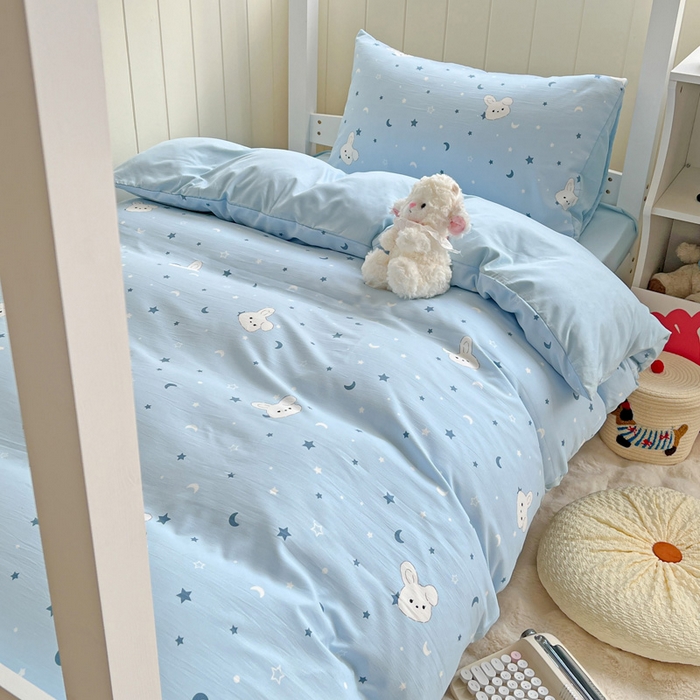 朵朵家纺2025新款水洗云朵糯糯棉三四件套水洗棉简约风ins风小碎花学生宿舍床被套床单款床笠款三四件套——单被套 - 副本 星空兔