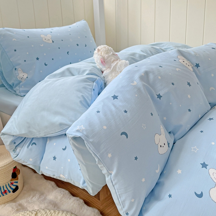 91家纺网 家纺一手货源 找家纺 朵朵家纺2025新款水洗云朵糯糯棉三四件套水洗棉简约风ins风小碎花学生宿舍床被套床单款床笠款三四件套——单被套 - 副本 星空兔