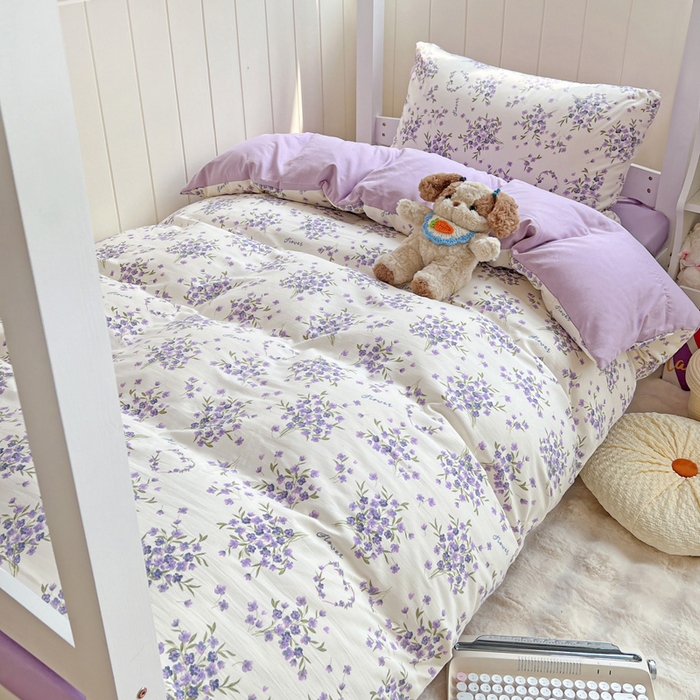 朵朵家纺2025新款水洗云朵糯糯棉三四件套水洗棉简约风ins风小碎花学生宿舍床被套床单款床笠款三四件套——单被套薰衣草