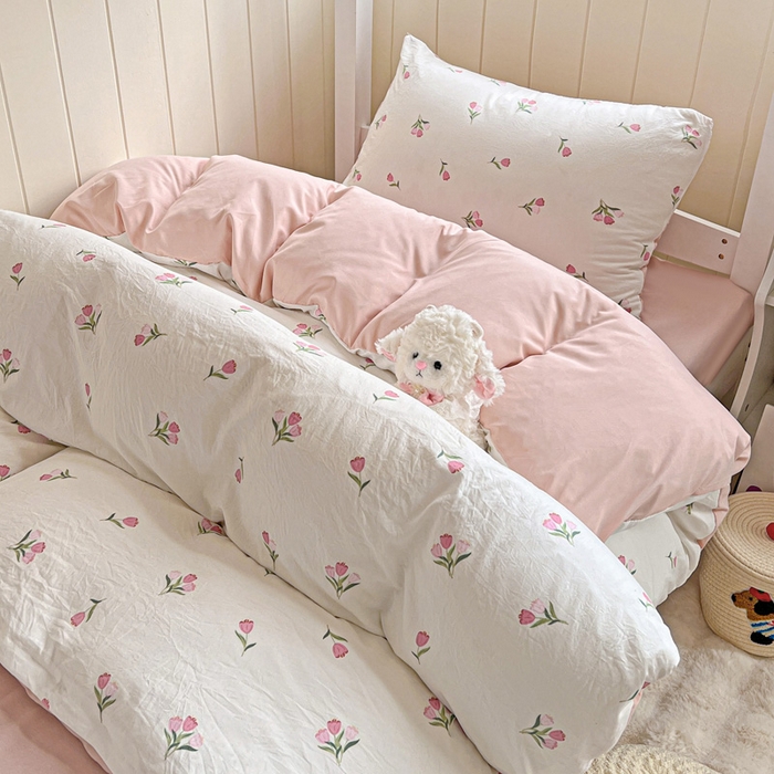 91家纺网 家纺一手货源 找家纺 朵朵家纺2025新款水洗云朵糯糯棉三四件套水洗棉简约风ins风小碎花学生宿舍床被套床单款床笠款三四件套——单被套 - 副本 郁金香