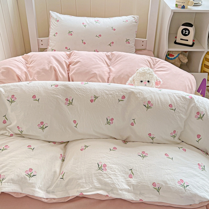 91家纺网 家纺一手货源 找家纺 朵朵家纺2025新款水洗云朵糯糯棉三四件套水洗棉简约风ins风小碎花学生宿舍床被套床单款床笠款三四件套——单被套 - 副本 郁金香