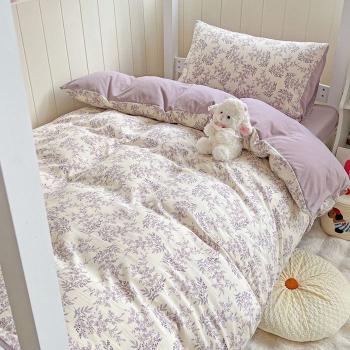 朵朵家纺2025新款水洗云朵糯糯棉三四件套水洗棉简约风ins风小碎花学生宿舍床被套床单款床笠款三四件套——单被套 - 副本 紫颜