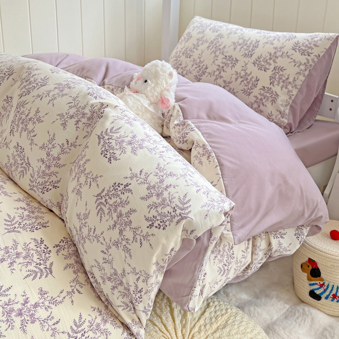 91家纺网 家纺一手货源 找家纺 朵朵家纺2025新款水洗云朵糯糯棉三四件套水洗棉简约风ins风小碎花学生宿舍床被套床单款床笠款三四件套——单被套 - 副本 紫颜