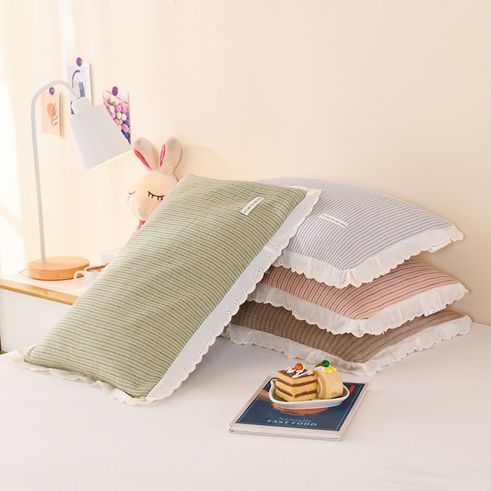 91家纺网 家纺一手货源 找家纺 （总）金牛枕芯 2025新款全棉双层纱荞麦枕简约条纹学生儿童枕头枕芯护颈枕