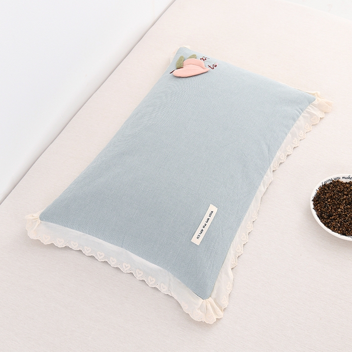 金牛枕芯 2025新款全棉水洗棉桃禧荞麦枕纯色贴布绣花学生儿童枕头枕芯 桃禧-绿色 