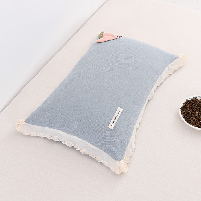 金牛枕芯 2025新款全棉水洗棉桃禧荞麦枕纯色贴布绣花学生儿童枕头枕芯 桃禧-蓝色 