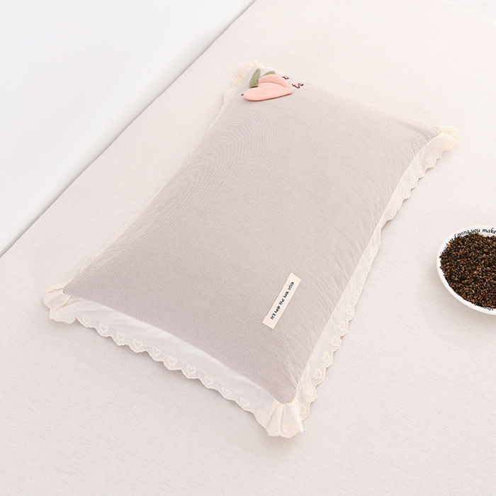 金牛枕芯 2025新款全棉水洗棉桃禧荞麦枕纯色贴布绣花学生儿童枕头枕芯 桃禧-浅灰