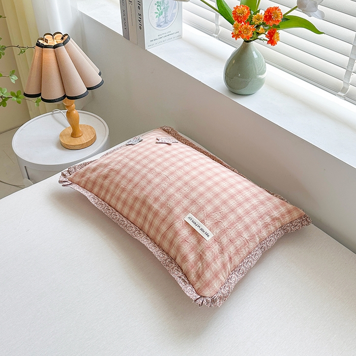 91家纺网 家纺一手货源 找家纺 金牛枕芯 2025新款全棉水洗棉小提花荞麦枕花边护颈枕头学生儿童枕芯枕头 星星枕-绿格子