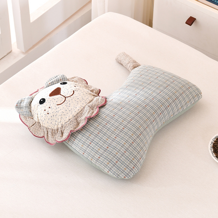 金牛枕芯 2025新款全棉双层纱狮子枕荞麦枕学生儿童护颈枕头枕芯 狮子枕-蓝色