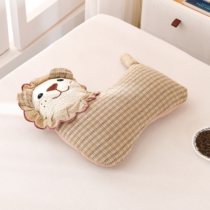 金牛枕芯 2025新款全棉双层纱狮子枕荞麦枕学生儿童护颈枕头枕芯 狮子枕-黄色