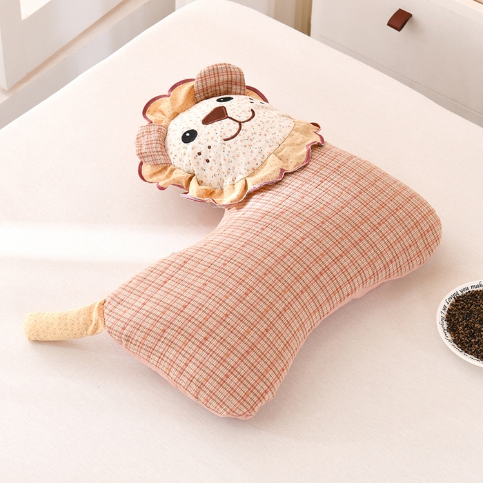 金牛枕芯 2025新款全棉双层纱狮子枕荞麦枕学生儿童护颈枕头枕芯 狮子枕-红色