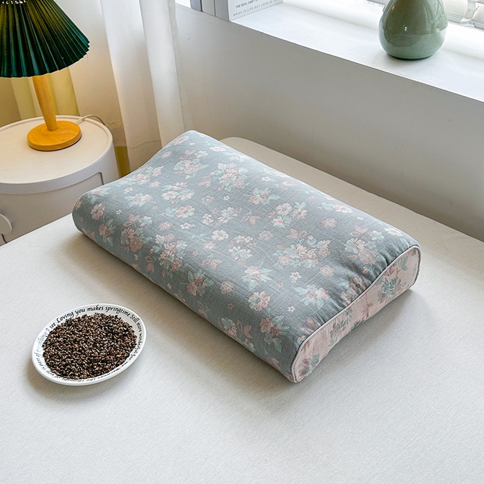 金牛枕芯 2025春夏新款全棉双层纱色织提花全荞麦枕牵引枕高低造型枕头枕芯 碎花绿