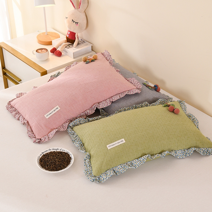 金牛枕芯 2025春夏新款贴布绣樱桃荞麦枕全棉水洗棉小提花儿童学生枕头枕芯 组合图仅供展示